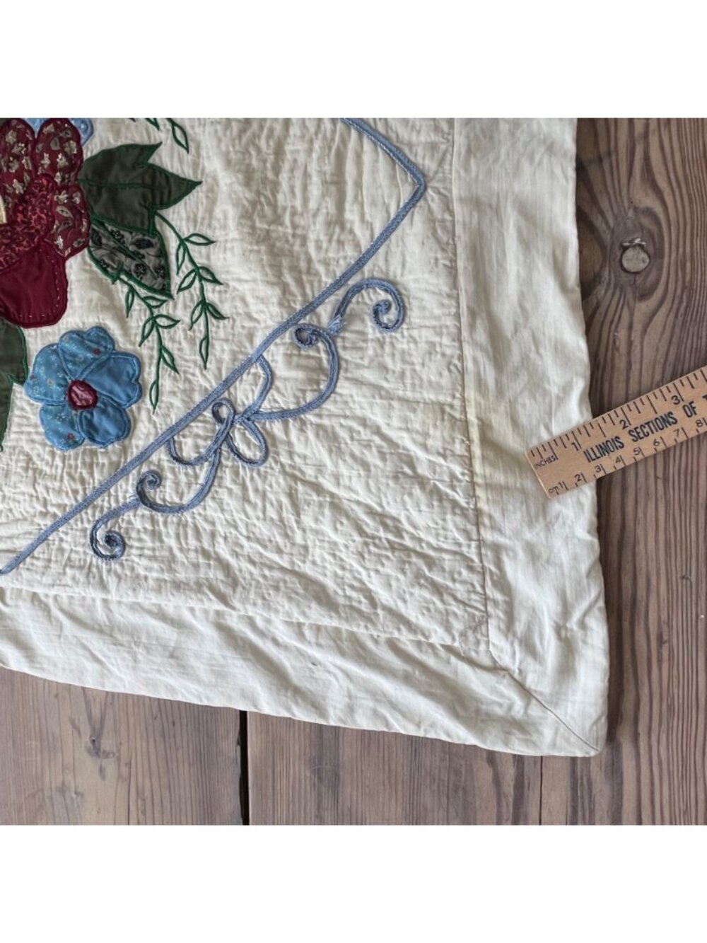 Vintage Floral Applique Quilted Pillow Shams Standard Size Granny Core Cottage - Picture 5 of 10